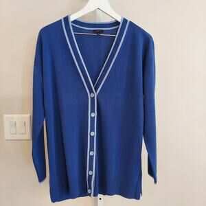 Talbots Long Sleeve Cardigan Large Blue Button Up V-Neck Academic Office Teacher